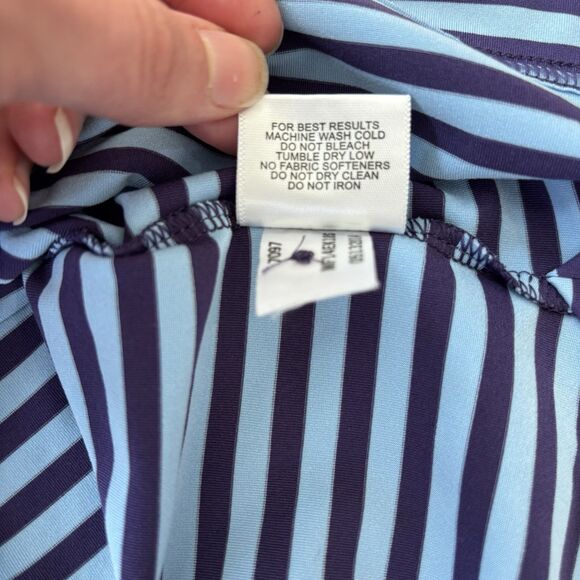 Peter Millar Summer Comfort Golf Polo Size L Blue Purple Stripe Bearpath Logo - Picture 10 of 12